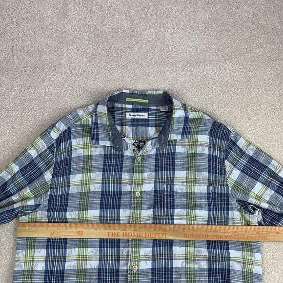 Tommy Bahama Blue Palapa Plaid Size XL Seagrove Floral Button Up - Picture 12 of 14